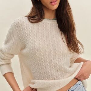 Reformation Cashmere Boyfriend Cream Cable-Knit Crewneck Sweater